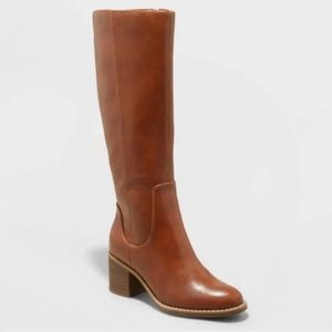 Universal Thread Tatiana Heeled Riding Boots Cognac Vegan Size 8.5